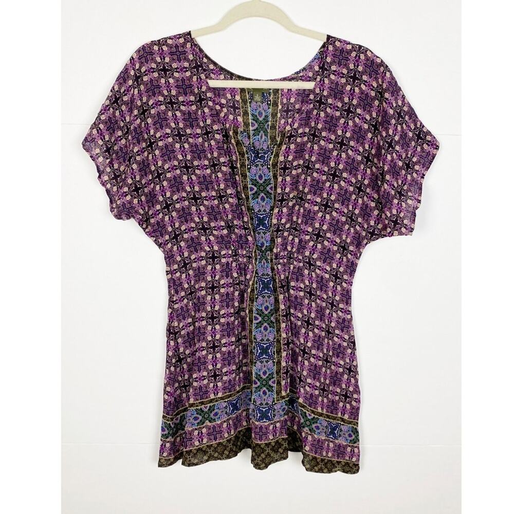 Anthropologie Fei Top Size Small Silk Abstract Print Dolman Sleeve Boho